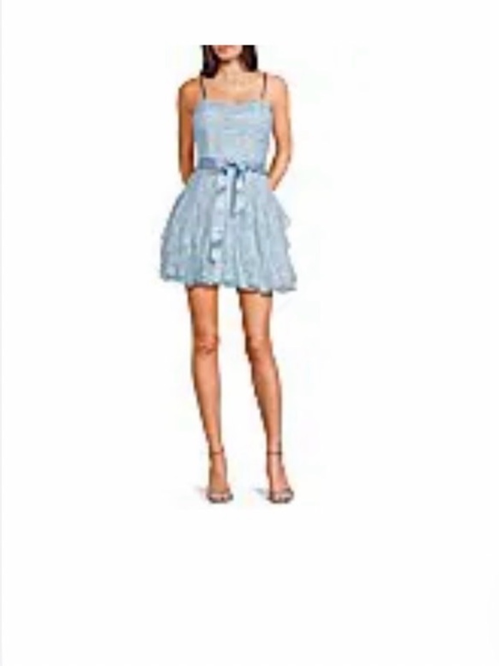 Light Blue Spaghetti Strap Mini Dress with Tie Waist
